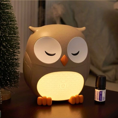 Essential oil diffuser in owl shape releasing aromatic mist, representing the use of essential oils for natural wellness